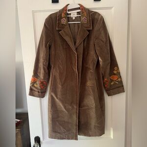 Brown Embroidered Women's Suede Coat